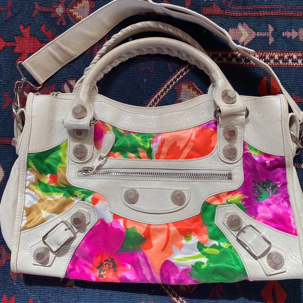 Balenciaga Floral Lambskin Giant City 2Way Bouton D’or Motorcycle Bag